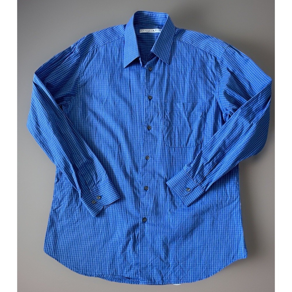 Equilibrio Long Sleeve Button Down Shirt Blue Check Italy 16.5 34 35 Large JBHS